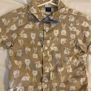 Toddler Boys Tan Bunny Print Button-Up Shirt